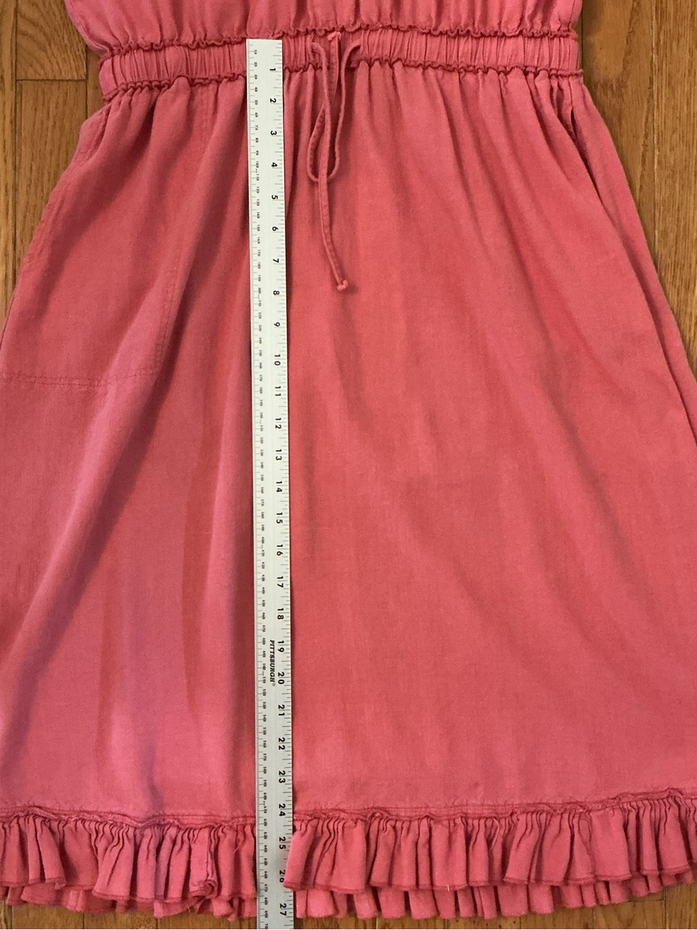 easel Dusty Pink Button-Front Drawstring Ruffle Hem Dress - Picture 3 of 7